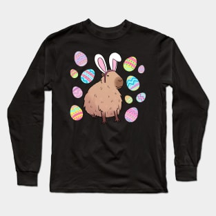 Cute capybara easter day with easter eggs Long Sleeve T-Shirt